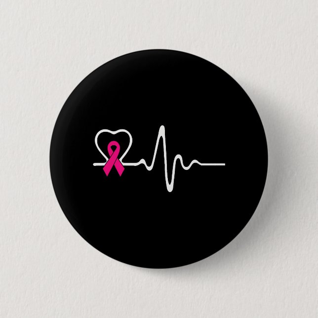 Breast Cancer Awareness Heartbeat 6 Cm Round Badge (Front)