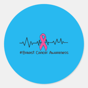 Breast Cancer Awareness Heartbeat nk Ribbon Women Classic Round Sticker