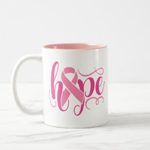 Breast Cancer Awareness Hope Pink Modern Script Two-Tone Coffee Mug