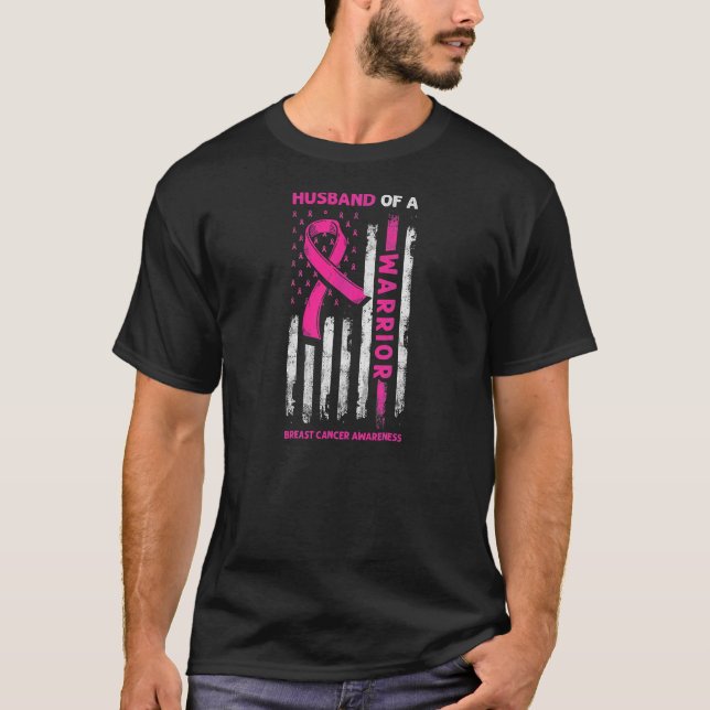 Breast Cancer Awareness Husband Of A Warrior Ameri T-Shirt (Front)