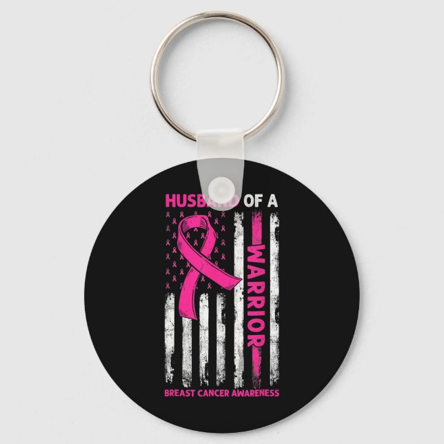 Breast Cancer Awareness Husbynd Of A Warrior Ameri Key Ring (Front)