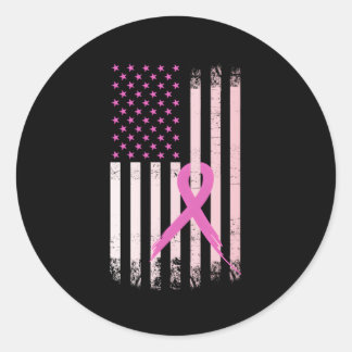 Breast Cancer Awareness K Ribbon American Flag Usa Classic Round Sticker