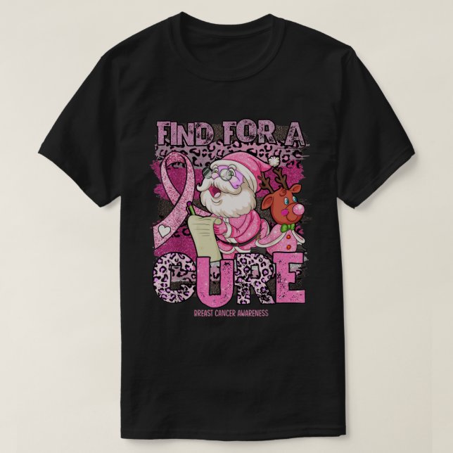 Breast Cancer Awareness - leopard christmas cure s T-Shirt (Design Front)
