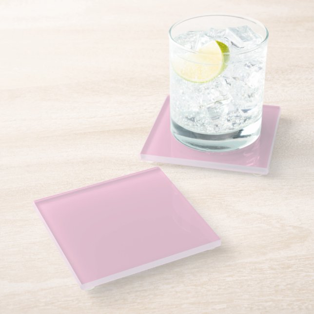Breast cancer awareness light pink solid colour glass coaster (Angled)