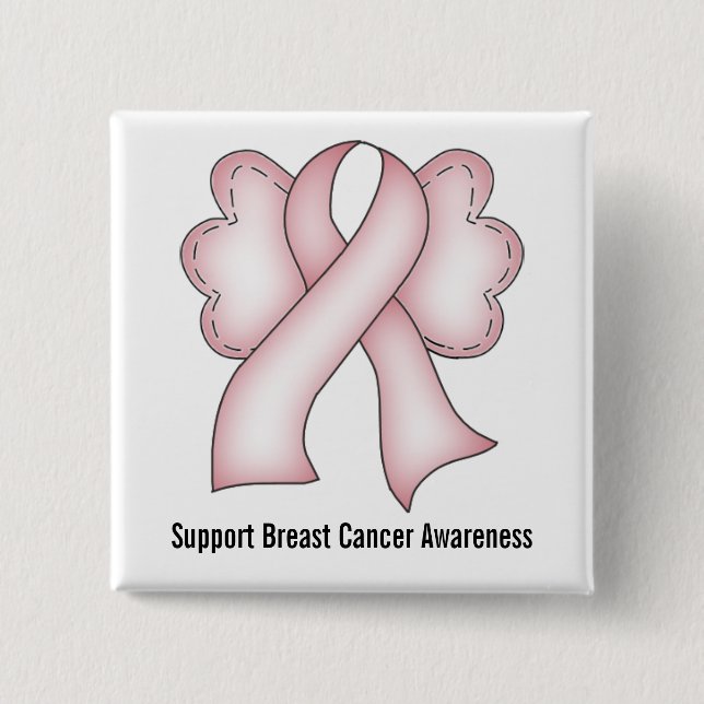 Breast Cancer Awareness (light pink with wings) 15 Cm Square Badge (Front)