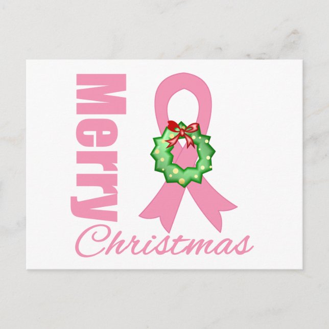 Breast Cancer Awareness Merry Christmas Ribbon Holiday Postcard (Front)