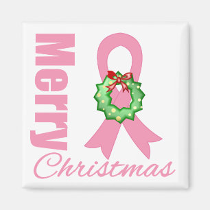 Breast Cancer Awareness Merry Christmas Ribbon Magnet