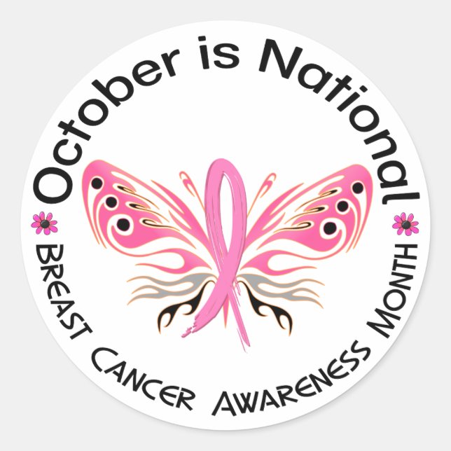 Breast Cancer Awareness Month Butterfly 3.3 Classic Round Sticker (Front)