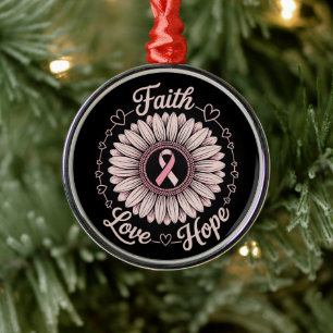 Breast Cancer Awareness Month Faith Hope Cure Metal Ornament