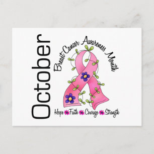 Breast Cancer Awareness Month Flower Ribbon 1 Postcard