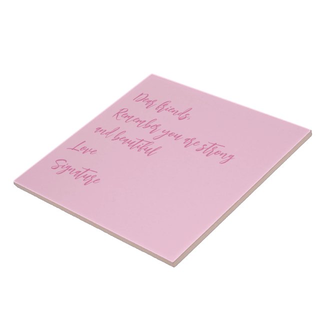 Breast Cancer Awareness month pink custom quote Ceramic Tile (Side)