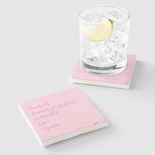 Breast Cancer Awareness month pink custom quote Stone Coaster (Side)