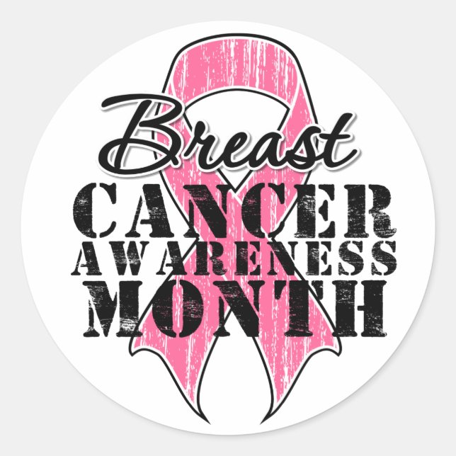 Breast Cancer Awareness Month Ribbon Classic Round Sticker (Front)