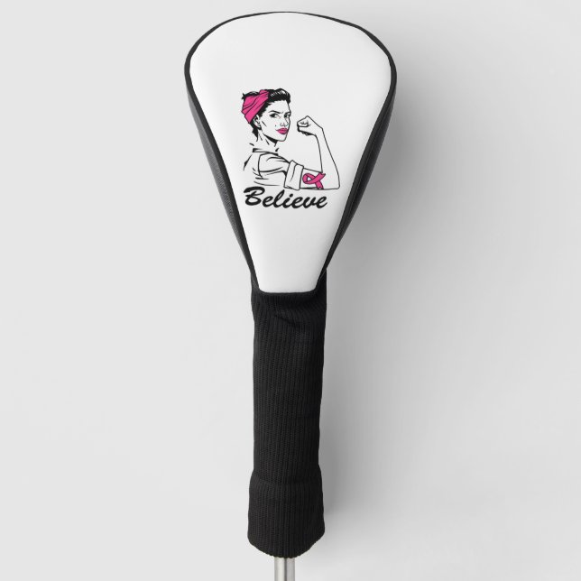 Breast Cancer Awareness Month Women's Believe Pink Golf Head Cover (Front)