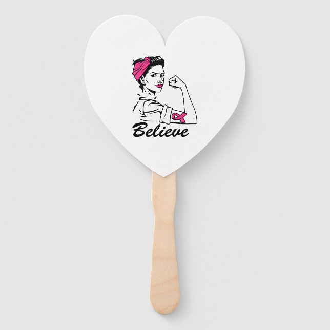 Breast Cancer Awareness Month Women's Believe Pink Hand Fan (Front)