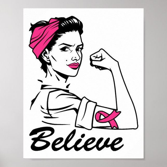 Breast Cancer Awareness Month Women's Believe Pink Poster (Front)