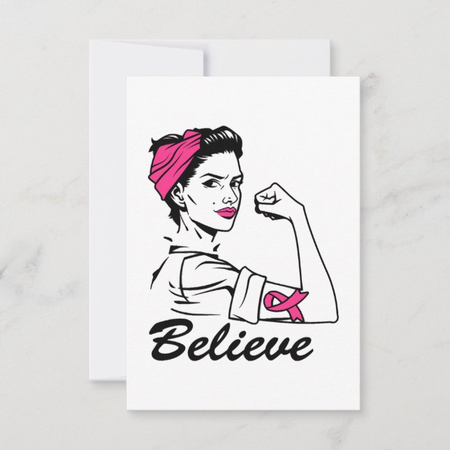 Breast Cancer Awareness Month Women's Believe Pink Thank You Card (Front)