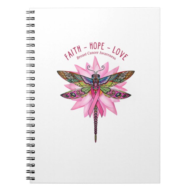 Breast Cancer Awareness Native Dragonfly Faith Hop Notebook (Front)