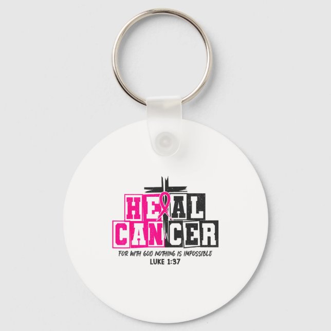 Breast Cancer Awareness Nk Ribbon Heal Cancer Chri Key Ring (Front)