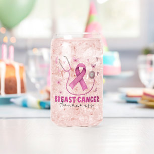 Breast Cancer Awareness Nurse Scrub Can Glass