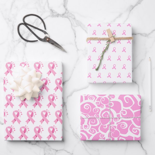 Breast Cancer Awareness Pattern Wrapping Paper Sheet (Front)