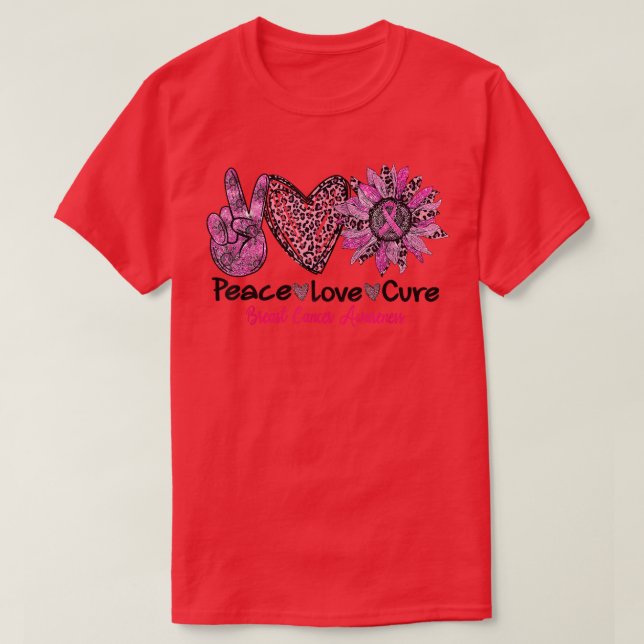Breast Cancer Awareness Peace Love Cure Sunflower  T-Shirt (Design Front)