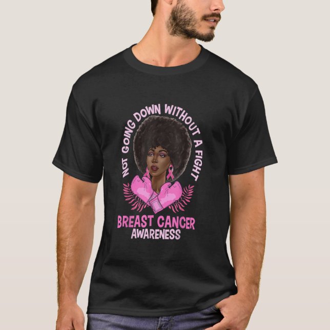 Breast Cancer Awareness Pink African American Afro T-Shirt (Front)