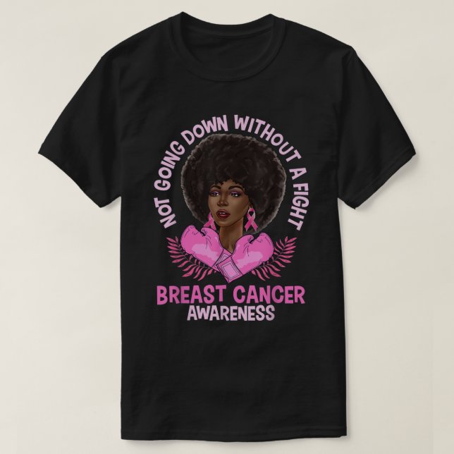 Breast Cancer Awareness Pink African American Afro T-Shirt (Design Front)