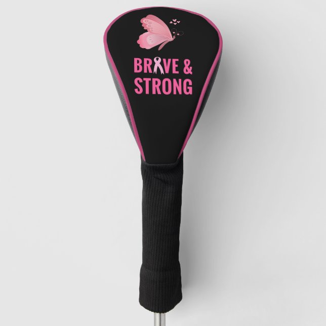 Breast cancer awareness pink black butterfly brave golf head cover (Front)