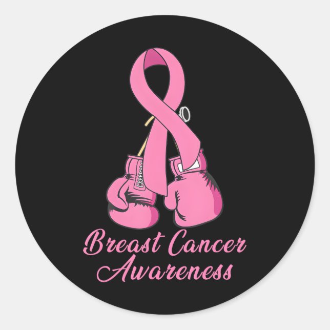 Breast Cancer Awareness Pink Boxing Gloves Classic Round Sticker (Front)