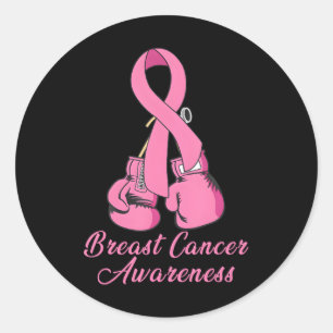 Breast Cancer Awareness Pink Boxing Gloves Classic Round Sticker