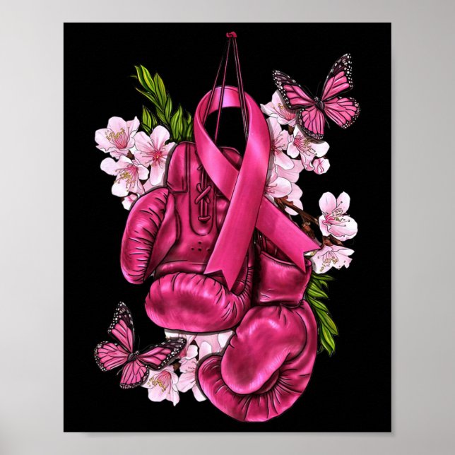 Breast Cancer Awareness Pink Boxing Gloves Pink Ri Poster (Front)