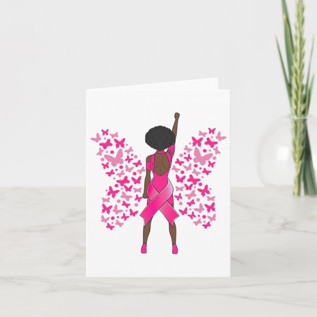 Breast Cancer Awareness Pink Butterflies African A Card (Front)