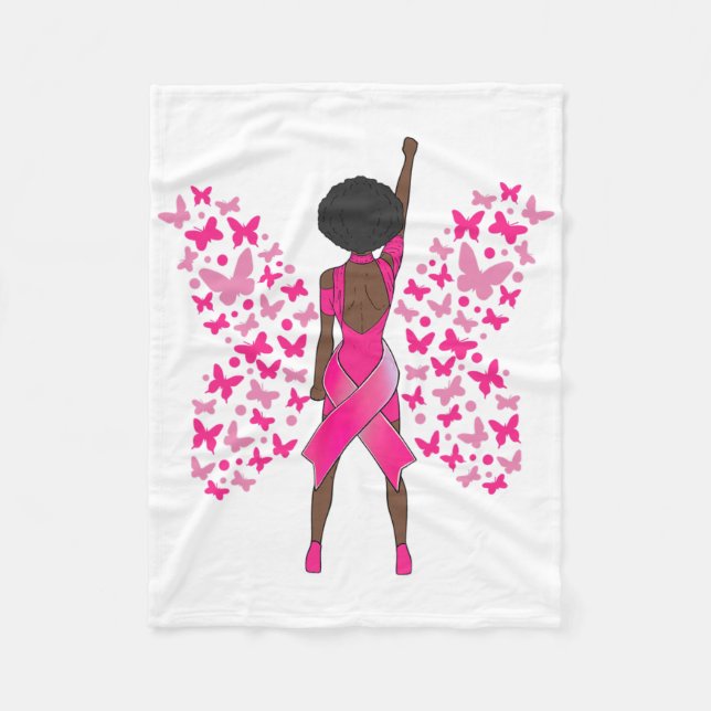 Breast Cancer Awareness Pink Butterflies African A Fleece Blanket (Front)