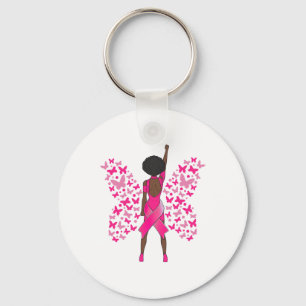Breast Cancer Awareness Pink Butterflies African A Key Ring
