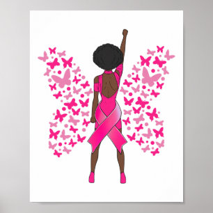 Breast Cancer Awareness Pink Butterflies African A Poster