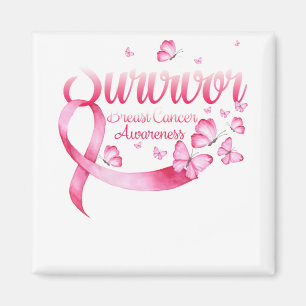 Breast Cancer Awareness Pink Butterflies Ribbon Magnet