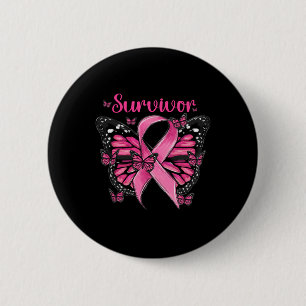 Breast Cancer Awareness Pink Butterflies Survivor 6 Cm Round Badge