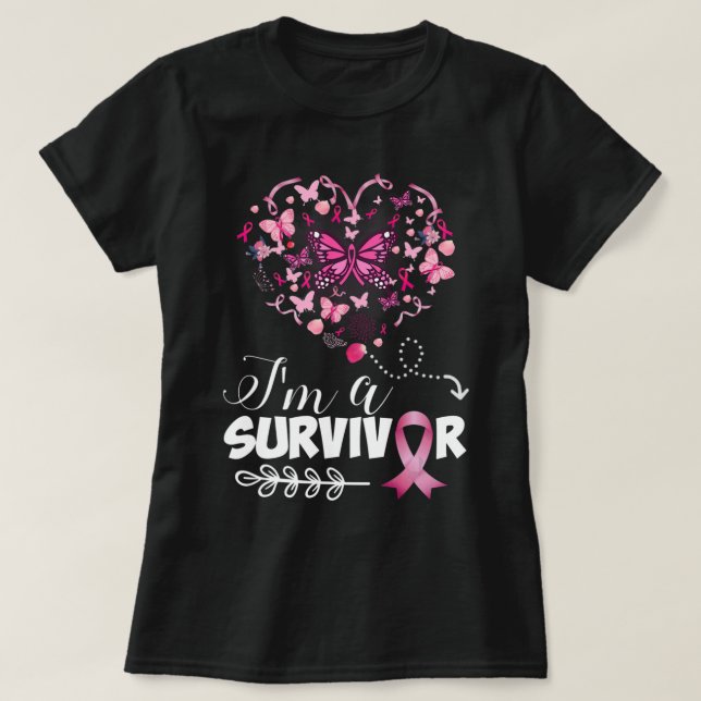 Breast Cancer Awareness Pink Butterfly Heart I'm A T-Shirt (Design Front)