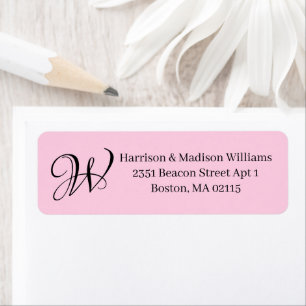 Breast cancer awareness pink monogram elegant return address label