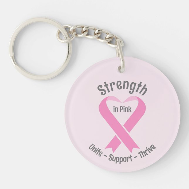 Breast Cancer Awareness Pink Ribbon Acrylic Key Ring (Front)