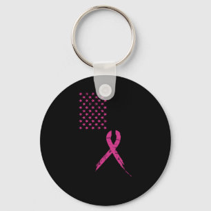 Breast Cancer Awareness Pink Ribbon American Flag  Key Ring