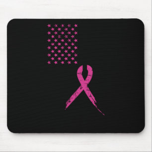 Breast Cancer Awareness Pink Ribbon American Flag Mouse Pad