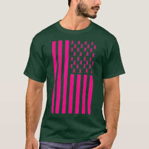 Breast Cancer Awareness Pink Ribbon American Flag  T-Shirt