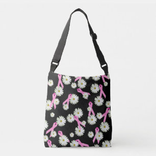 Breast cancer awareness pink ribbon and daisy crossbody bag