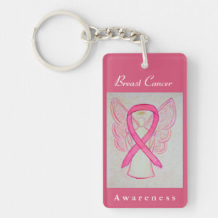 Breast Cancer Awareness Pink Ribbon Angel Keychain