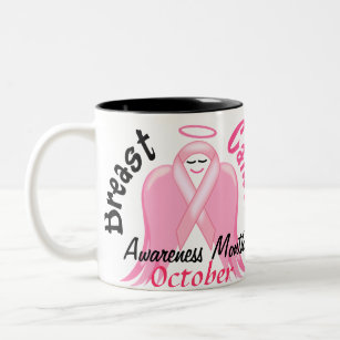 Breast Cancer Awareness - Pink Ribbon Angel Two-Tone Coffee Mug