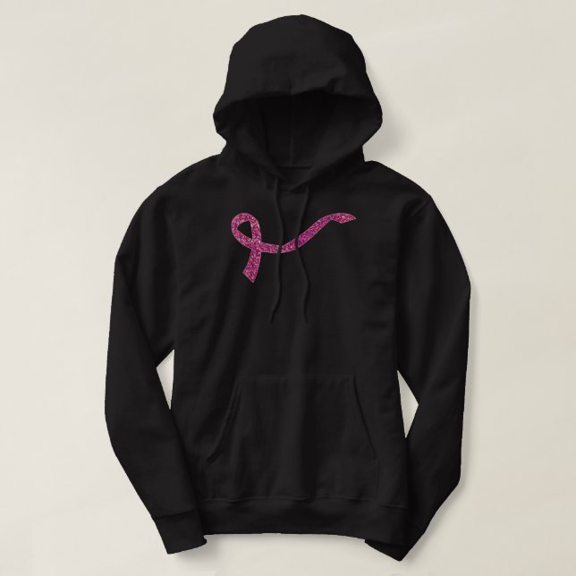 Breast Cancer Awareness Pink Ribbon Bling Glitter  Hoodie (Design Front)