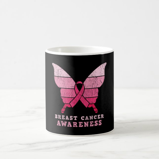 Breast Cancer Awareness Pink Ribbon Butterfly Gift Coffee Mug (Center)