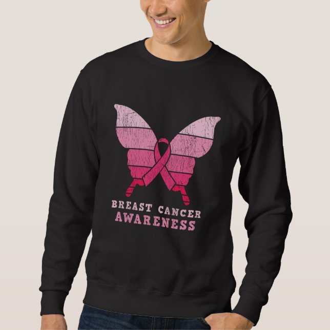 Breast Cancer Awareness Pink Ribbon Butterfly Gift Sweatshirt (Front)